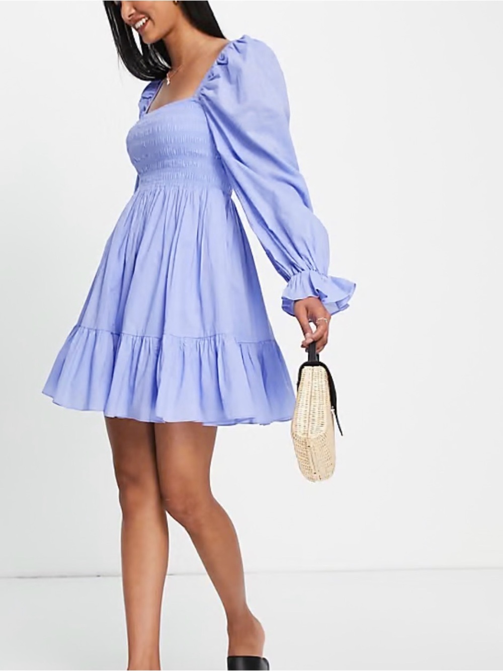 & Other Stories Pale Blue Smocked Bodice Puff Sleeve Dress